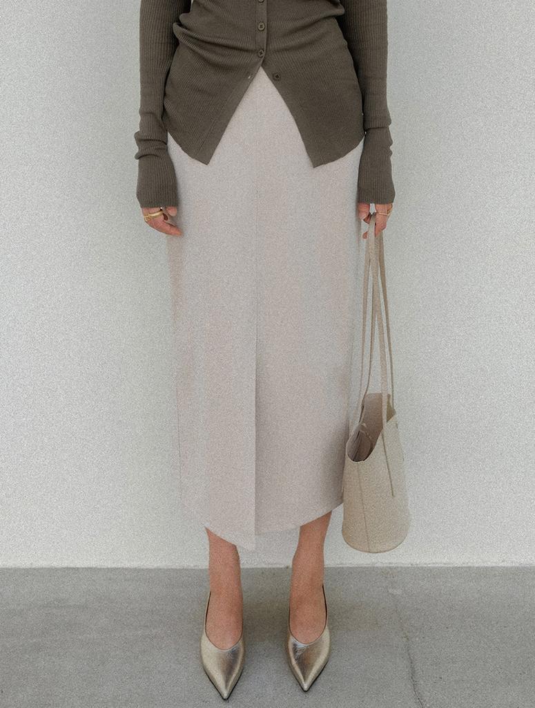 Memua Velouté Leather Long Midi Skirt (Ivory)
