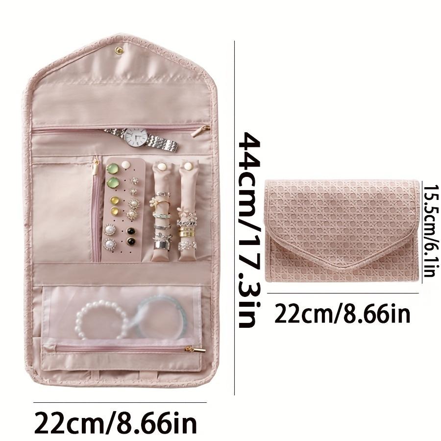 1pc Pu Leather Travel Jewelry Organizer Case Foldable Jewelry Roll Journey Rings Necklaces Earrings Brooches Bracelets