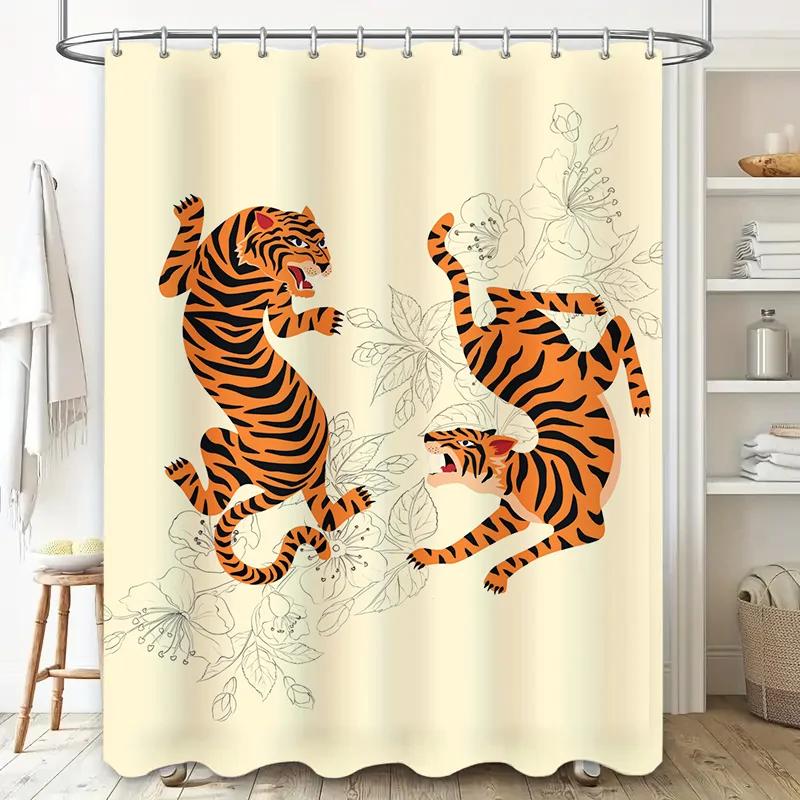 Decorative Tiger Shower Curtain Printed Fabric Vivid Design for Bathroom Decorations Easy Installation In Bathrooms