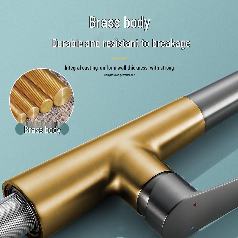 Gunmetal Gray Wall-Mounted Stainless Steel Pull-Out Kitchen Faucet