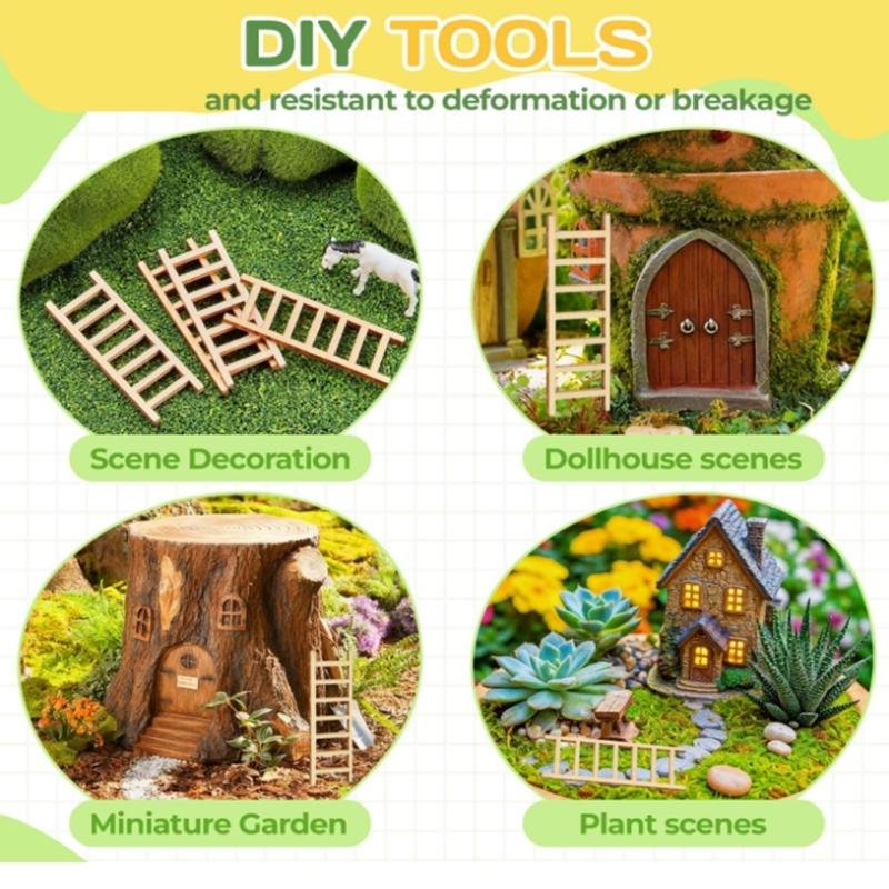 40pcs Natural Wood Miniature Ladder For Moss Landscape And Doll House Furniture Safe For Children Creative Pretend Play