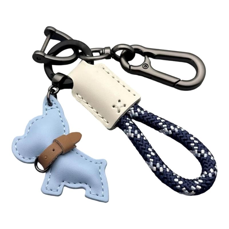 Stylish French Dog PU Leather Key Rings Secure Antislip Design Comfortable Grip For Office Travel Outdoor Use