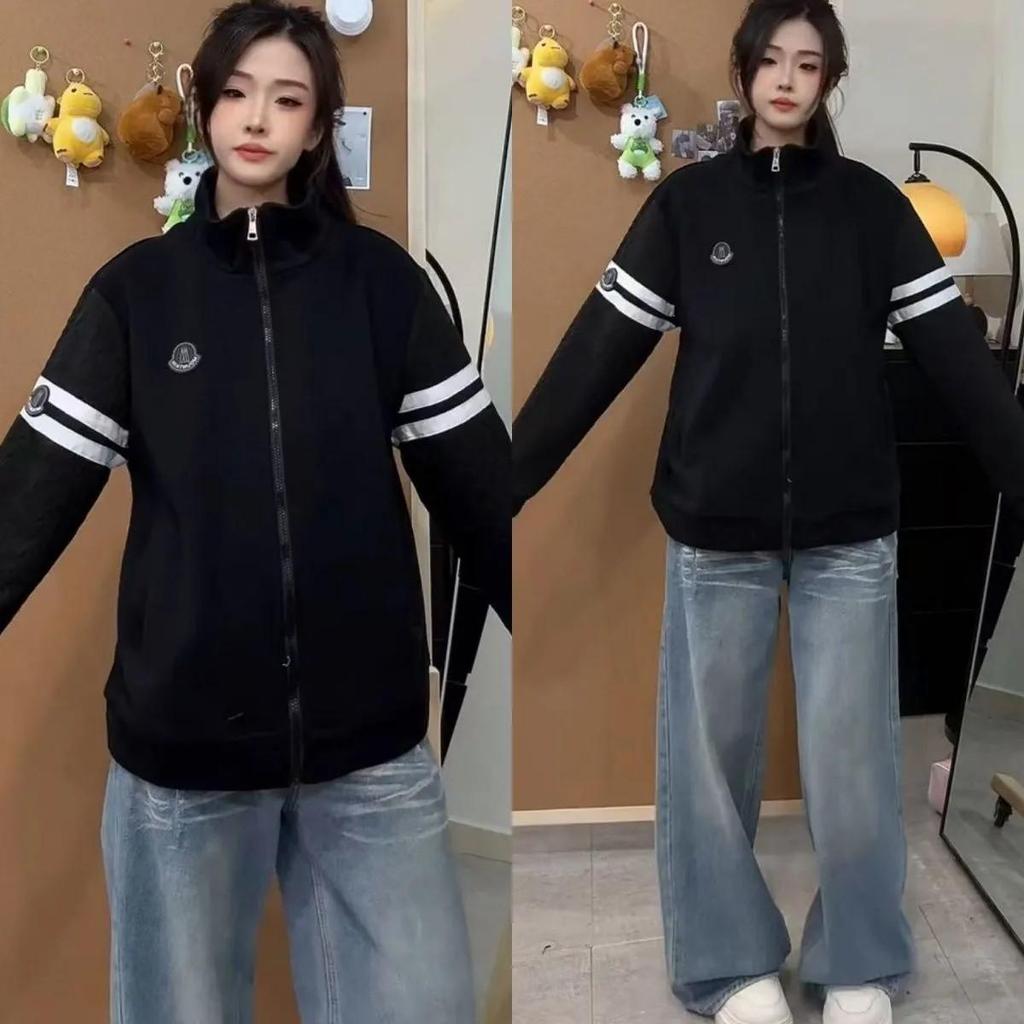 Sweat à capuche cardigan tendance brodé unisexe - Veste légère de luxe à col montant zippée