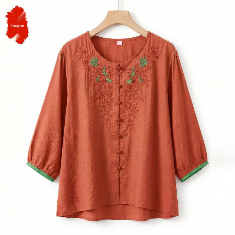 

Женский вышитый костюм из хлопка и льна 2XL