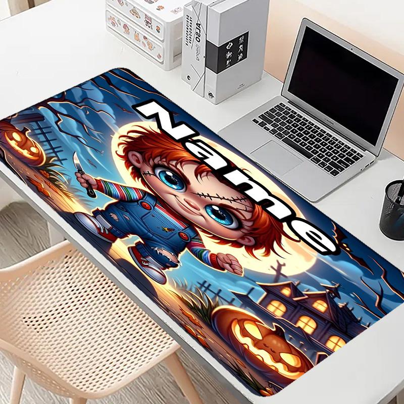 Custom Name Personalized Bride of Chucky Pattern Mousepad, Laptop PC Desk Mat, Decorative Desk Mat for Home Keyboard Pad Gift
