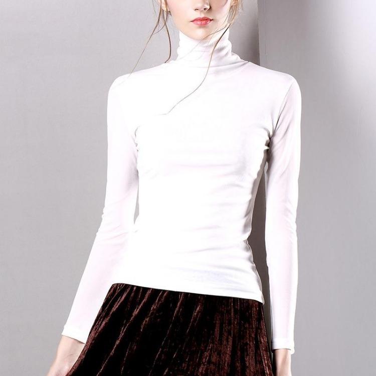 New  Autumn Winter Velvet Mesh High Collar Long Sleeve Tops Women Solid Color Stretch Tight Fit Inner Shirts