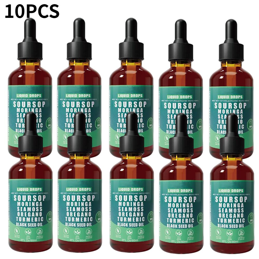 60ml 10-in-1 Natural Soursop Extract Drops High Antioxidant Promote Digestion Pure Concentrated Formula All Ages Use 1-10PCS