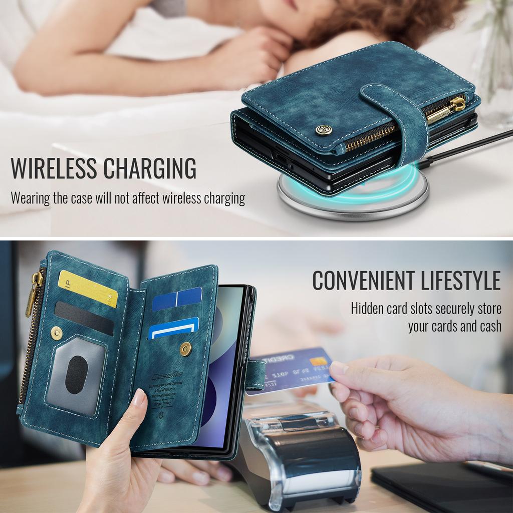 Kožená peněženka na zip Coque pro Samsung Galaxy Z Fold 8 Pouzdro Řemínek na zápěstí Kapsa na karty Funda Samsung Z Fold8 Široké Flip Book Etui
