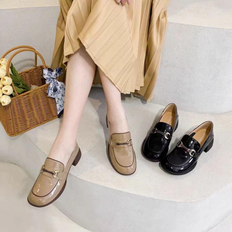 2025 Lacquered Loafers Thick Heel One Pedal Deep Mouth Single Shoes Soft Sole Soft Surface Small Leather Shoes