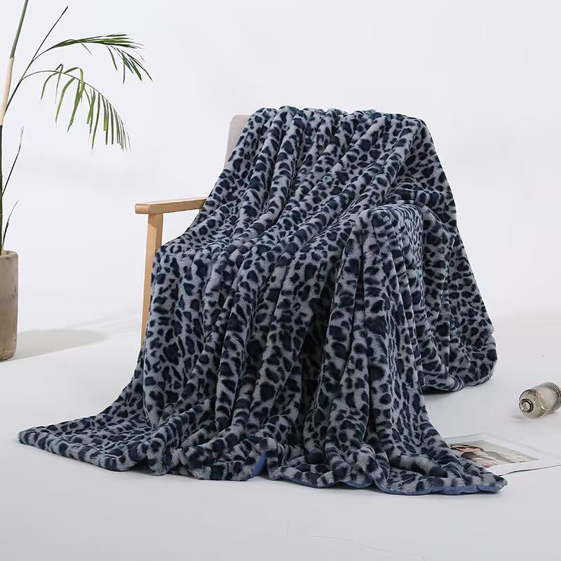 Leopard Print Fleece Rabbit Plush All-Season Blanket for Sofa, Office, Nap & Shawl Use.