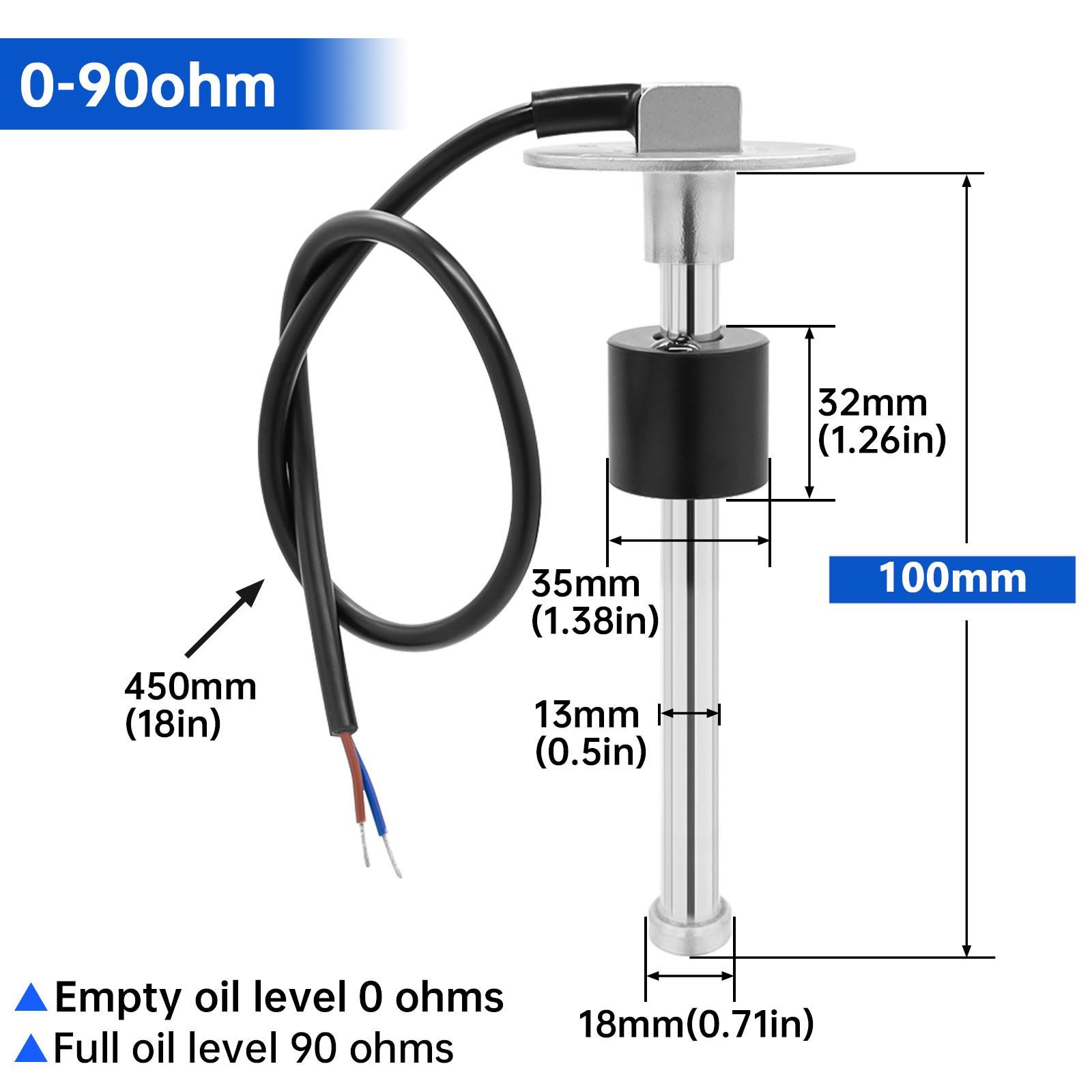 

0-5V 0-90ohm 0-180ohm Fuel Float Sensor Fuel Level Sender Unit 100~1000mm Signal Size for Car Truck Boat Yacht 100mm 0-90ohm