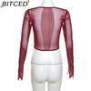 BITCED Autumn Women's Solid-Colour Slim-Fit Cropped Streetwear Square-Neck Long-Sleeved Top
