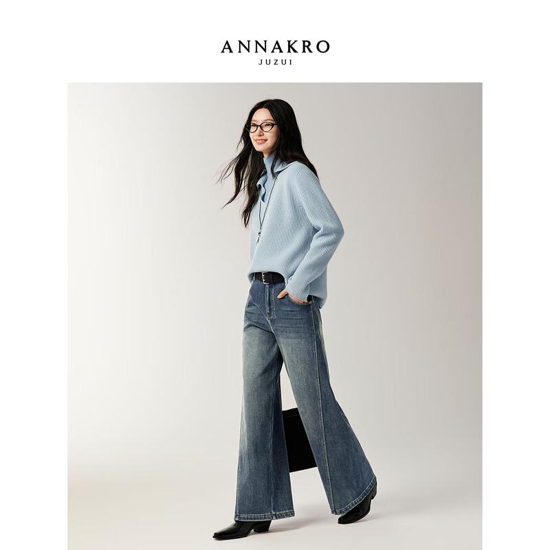 JUZI AnnaKou Women's 100% Wool French Relaxed Turtleneck Sweater