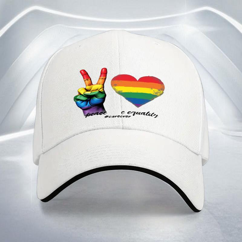 Rainbow Peace Equality Hand Heart Print Baseball Cap Unisex Adjustable Polyester Outdoor Casual Hat