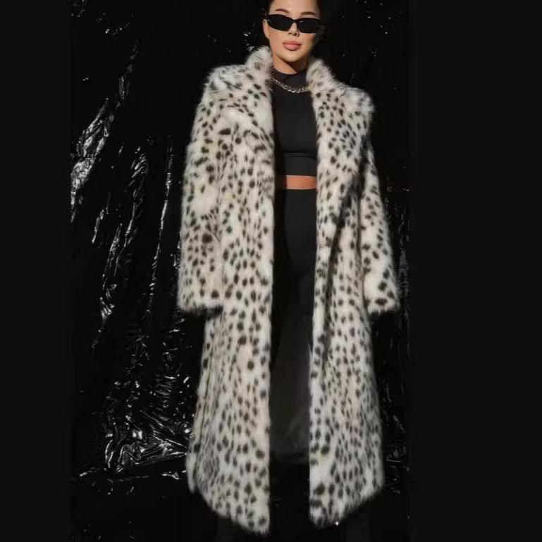 

Женская искусственная шуба из искусственного меха лисы, толстая длинная шуба с леопардовым принтом XXXL