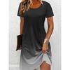 Fashion Blue Gradient Pattern Women Mini Dresses Summer Short Sleeve 3D Printed Street Ladies Dress Plus Size Casual Dress