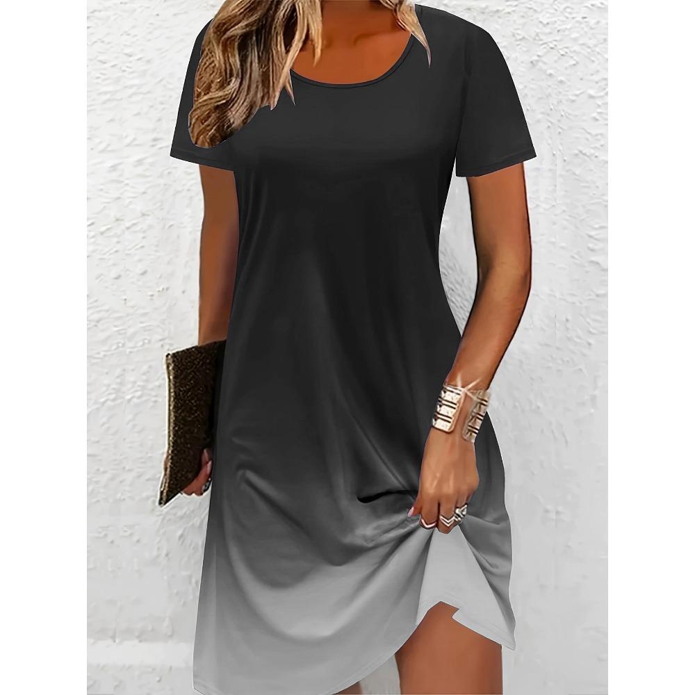 Fashion Blue Gradient Pattern Women Mini Dresses Summer Short Sleeve 3D Printed Street Ladies Dress Plus Size Casual Dress