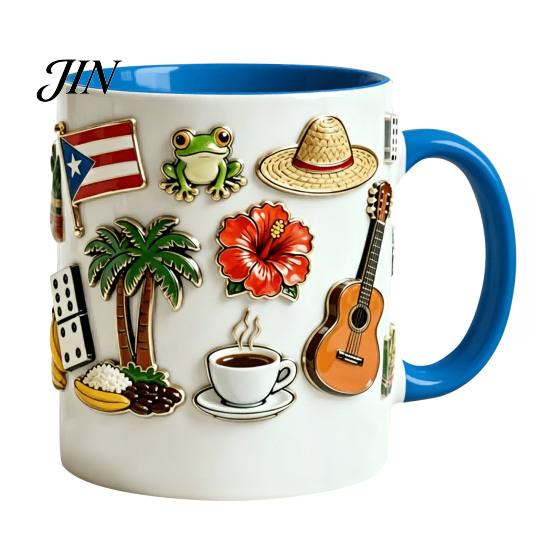 Home Office Coffee Mug Dominican Theme Mug, Ceramic Comfortable Grip Cup, Hot And Artistic Cold Drinks Safe for Use Drinking