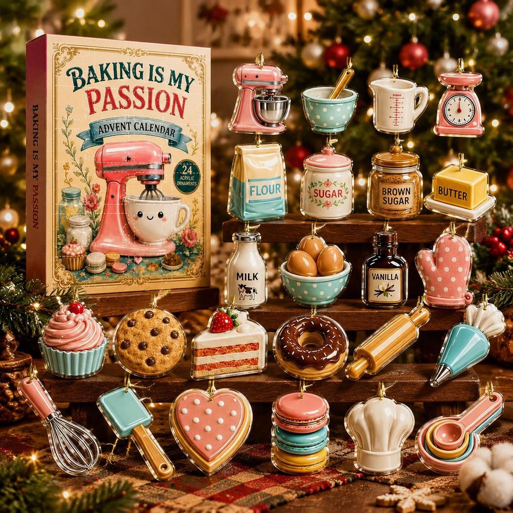 2026 Christmas Countdown Calenda, 24 Macaron-Themed Fun Acrylic Christmas Ornaments,Holiday Gift for Christmas