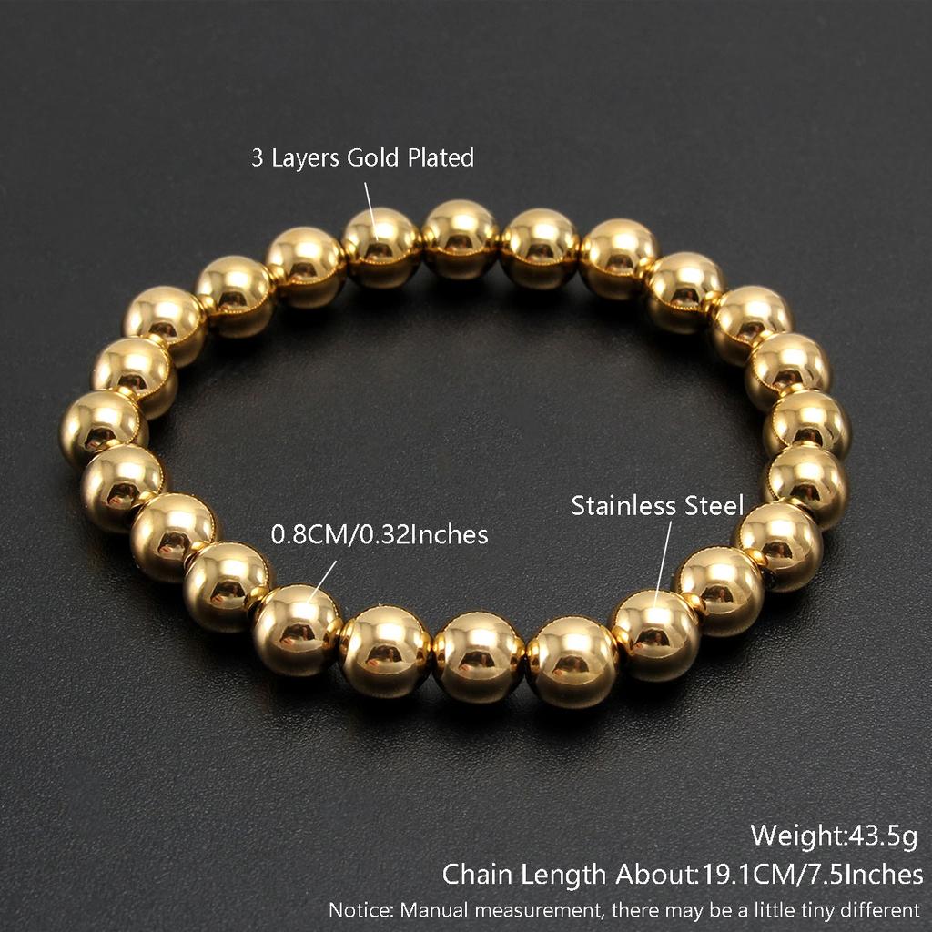 MHS.SUN Trend Stretch Stainless Steel Bracelets Gold Sliver Color 2MM 5MM 8MM Stacked Ball Beaded Bracelet For Women Men Jewelry