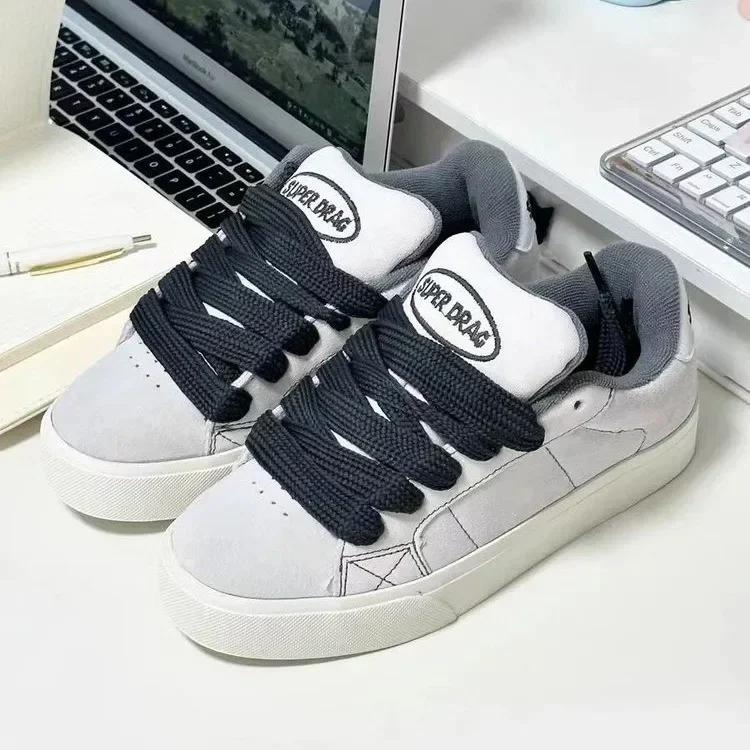 

Мода 2024 года, модные кроссовки на шнуровке, массивные, весенние, для скейтборда, для женщин, повседневные, для тенниса, для улицы, на вулканизированной платформе 35 серый