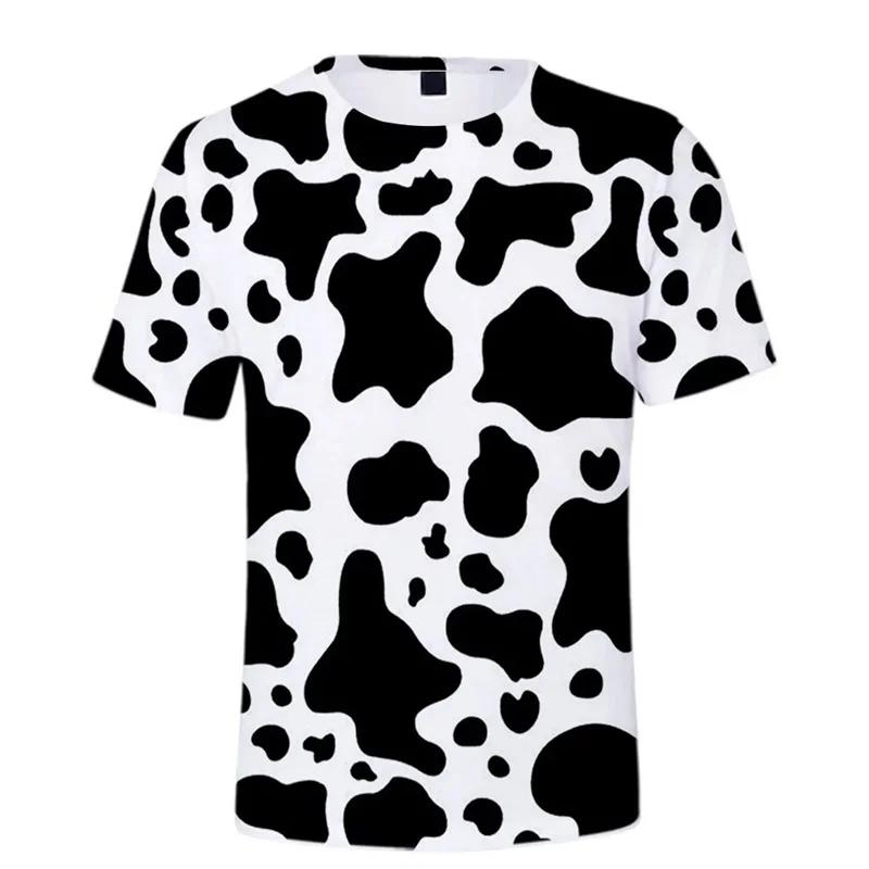 Camiseta de Talla Grande con Estampado de Vaca para Hombre Camisetas Coloridas de Dibujos Animados Impresas en 3D Casual Calle Tops Sueltos Camisetas de Manga Corta con Cuello Redondo