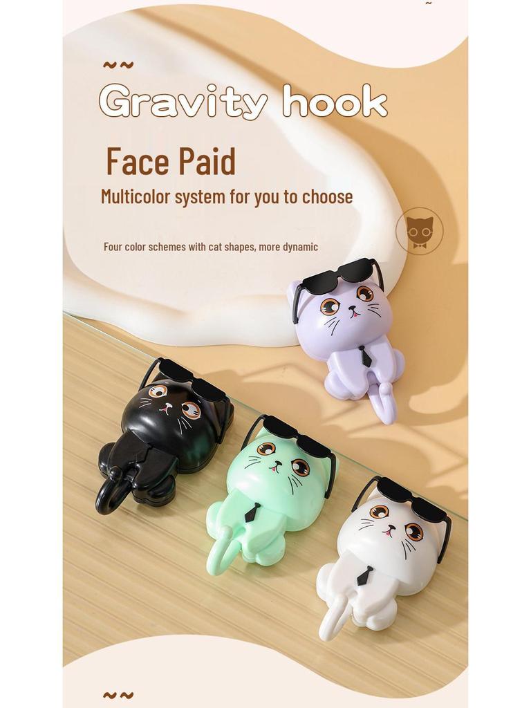 Rotating Black Cat Adhesive Wall Hook for Coats, Keys, and Hats - No-Drill Installation