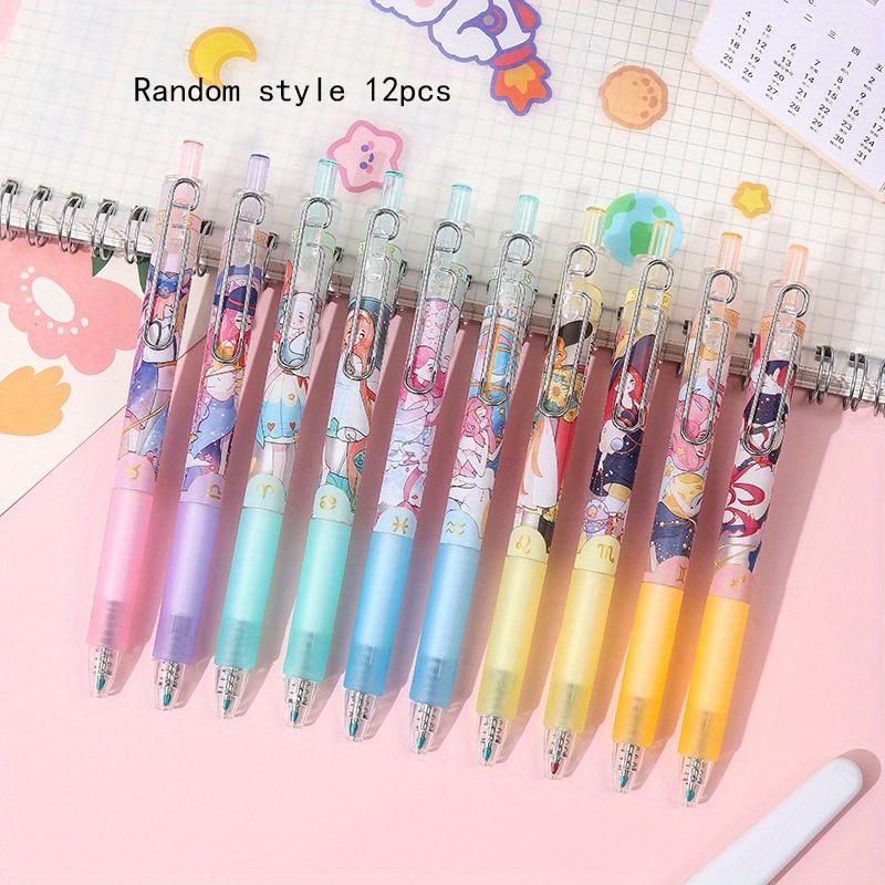 

Снова в школу сезон 12 шт. 0,5 мм креативная металлическая ручка с нажимным механизмом и крючком с двенадцатью знаками зодиака, высокая внешность, свежая нейтральная ручка, милая ручка для подписи Random style 12pcs