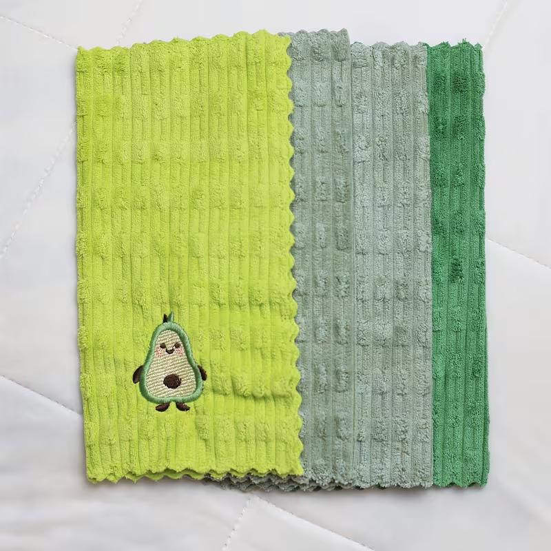 4pcs Avocado Embroidered Dish Cloths Multi-Functional Towels Thickened Kitchen Towels Soft Bathroom Hand Towels Cleaning Cloths