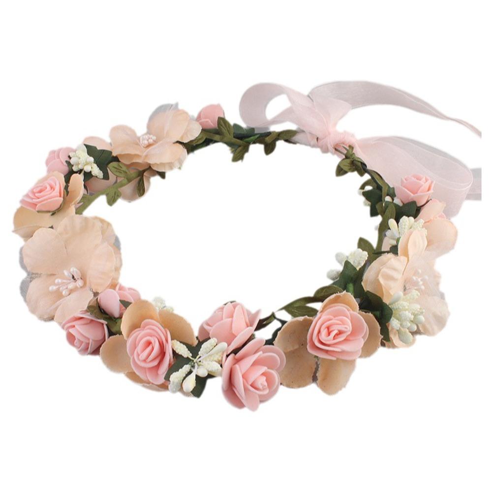 Sweet Seaside Jewelry Simulated Flower Wreath Handmade Lace Strap Bridal Wedding Headdress Headpieces Headwear Wreath