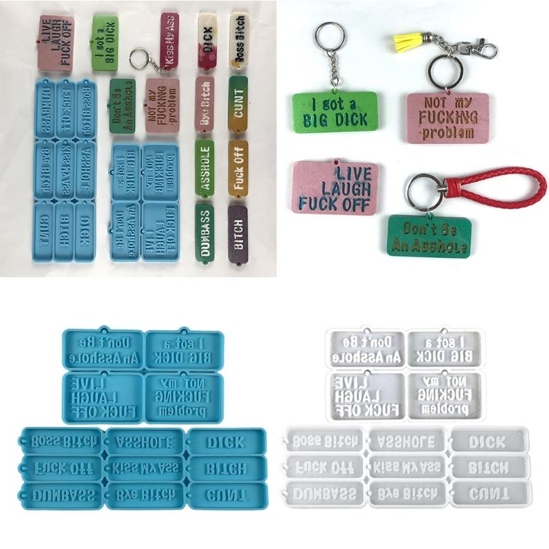 2PCS Word Resin Molds Silicone Keychain Epoxy Casting Mold for Key Fob Luggage Tag for DIY 2Pieces Crafts Pendant Making