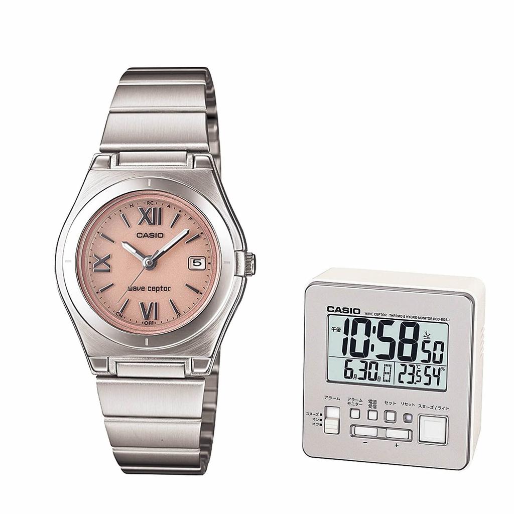wristwatch radio solar wave cepter wave cepter ladies radio alarm clock 2 piece set Women's & (LWQ-10DJ-4A1JF & DQD-805J-8JF)