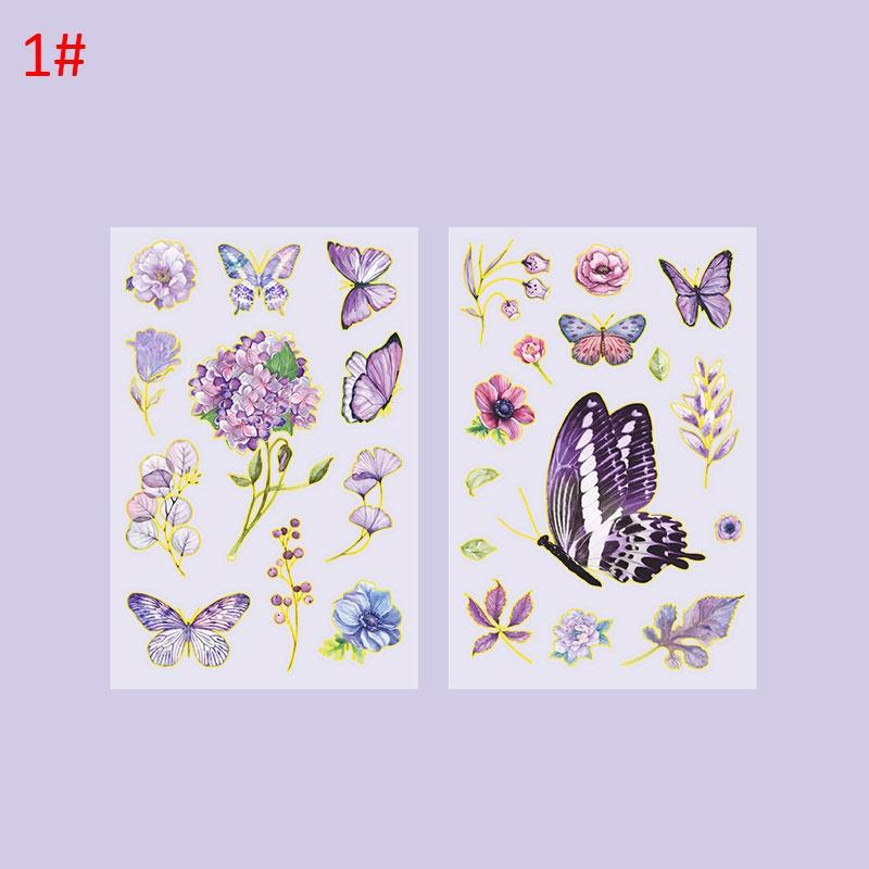 2Pcs Good Day Bronzing PET Sticker Butterfly Garden Series Plant Hand Account DIY Decoration