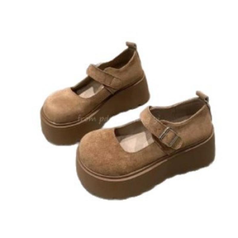 Thick-soled small women's spring retro Mary Jane single shoes word Velcro non-slip heightening single shoes