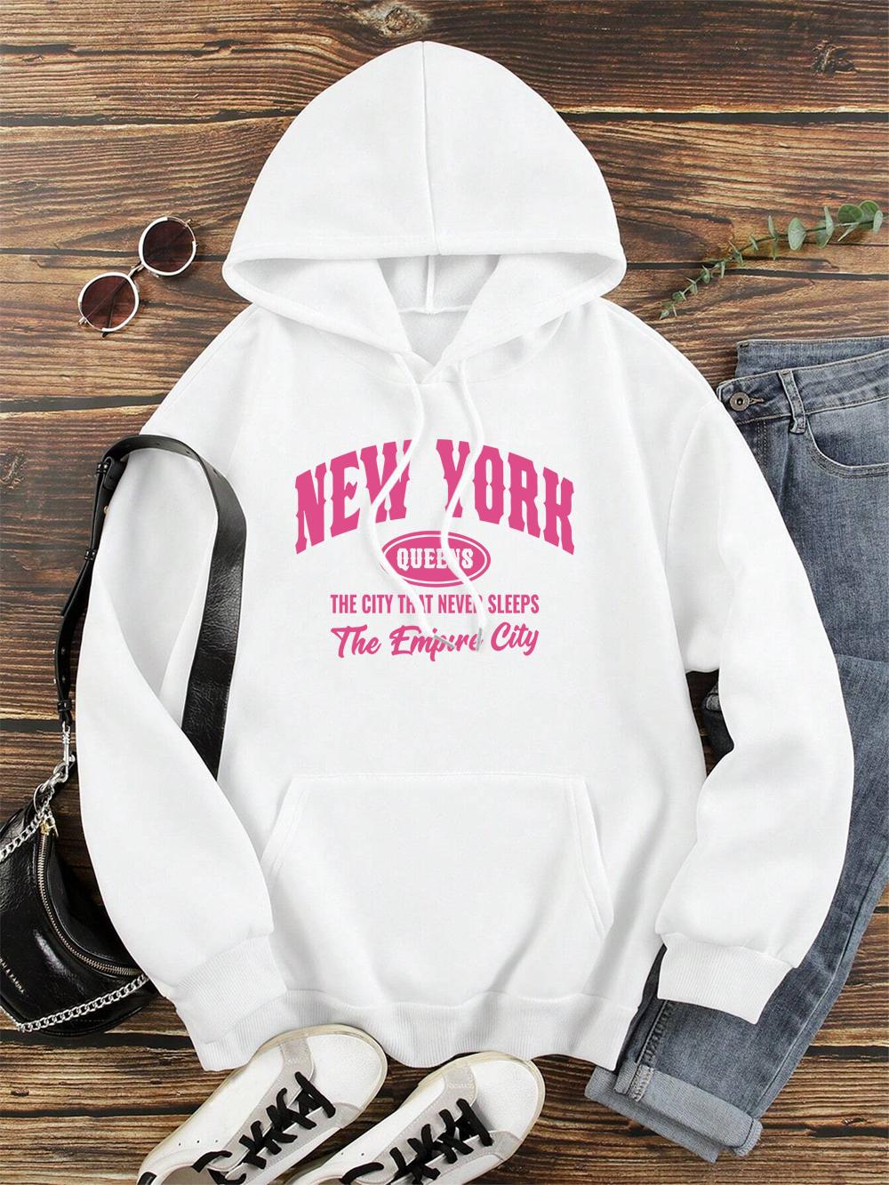 

New York Queens The City That Never Sleeps Hoody Men Women Fashion Hip Hop Clothing Cute O-Neck Hoodies Street Loose Sweatshirt 3XL