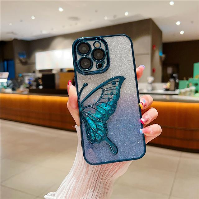 For iPhone 16E 15 Pro Max Fashion Glitter Butterfly Luxury Plating Frame Phone Case For iPhone 11 12 13 14 Plus Protective Cover