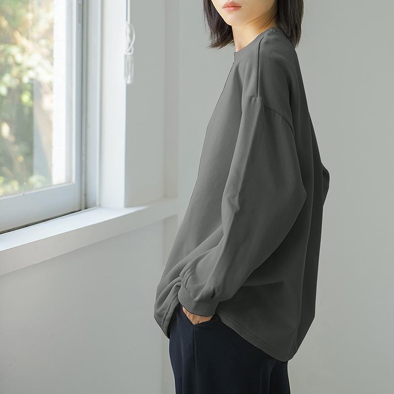 Velvet Thickened Large Version of Solid Color Sweatshirt for Women Loose Pure Cotton Top for Women's