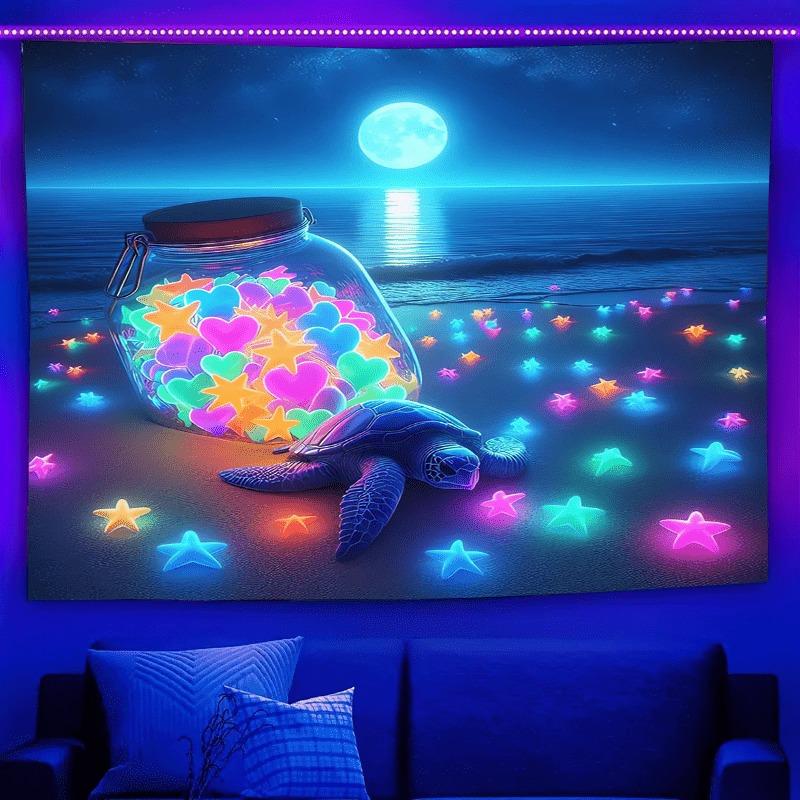 Ultraviolet cosmic vortex luminous tapestry, indoor mood to create atmosphere, psychedelic luminous art, bedroom decoration