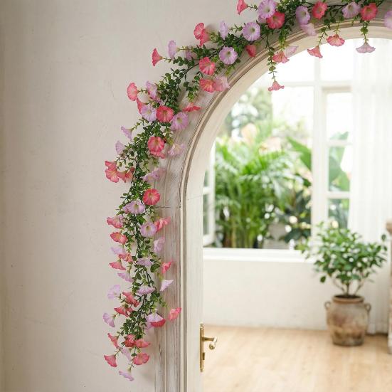 67" Künstliche Blumen Ranken Girlande Falsche Prunkwinde Hängende Ranken Kunstseide Frühlings Blumen Girlande für Kaminsims Wand Zaun Hochzeit Bankett Dekor