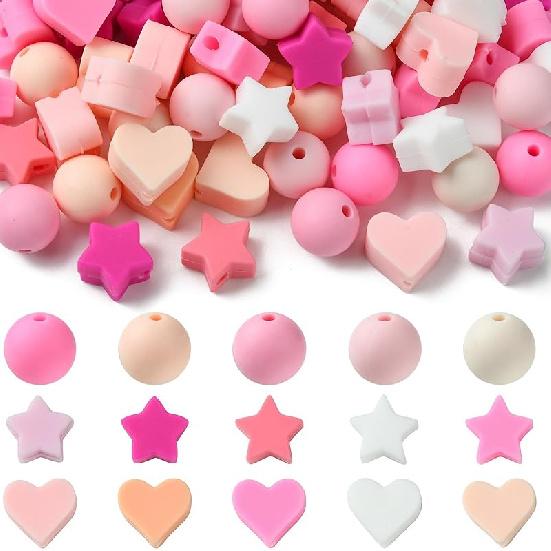 LiQunSweet 15 Pcs 15 Styles Christmas Theme Silicone Beads Santa Claus Tree Socks Snowman Snowflake Beads for DIY Jewelry Keychain Pen Craft