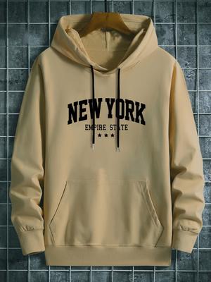 New Men's Casual Hooded Sweatshirt with New York Empire State Print for Fall/Winter 2025