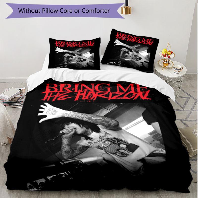 3pcs Duvet Cover Set (1*Duvet Cover + 2*Pillowcase, Without Core), Bring Me the Horizon Print Soft All‑Season Bedding Set, Home Bedroom Decor Gift