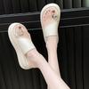 Beach Cool Slippers Women's Summer Outer Wear Skirt 2025 New High-end Rhinestone Muffin Thick Bottom Toe Drag