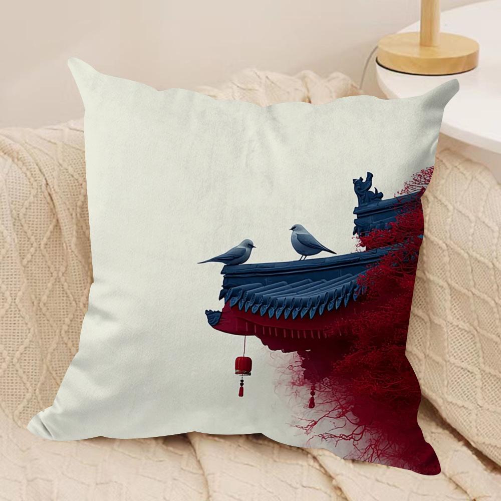 

Chinese Style Red City Cushion Cover Silky Short Plush DoubleSided Printed Pillow Case for Sofa All Seasons Home Decor Gift 40x40cm16x16in