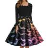Women's Fashion Square Neck Casual Slim Halloween Printed Long Sleeve Dresses