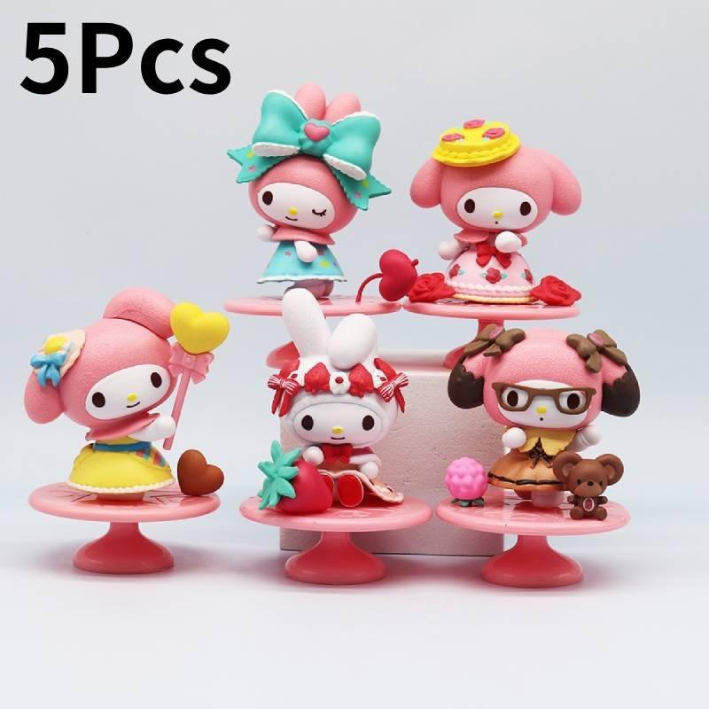 Adorable My Melody Afternoon Tea Figurines Cute Strawberry Cream Rose Decor