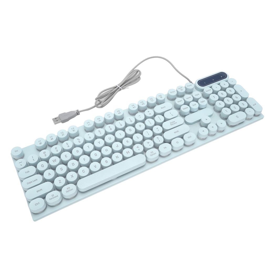 Gaming Keyboard USB Round 104 Keycaps Backlit Ergonomic Fodable Feet Multimedia Keys Wired Keyboard