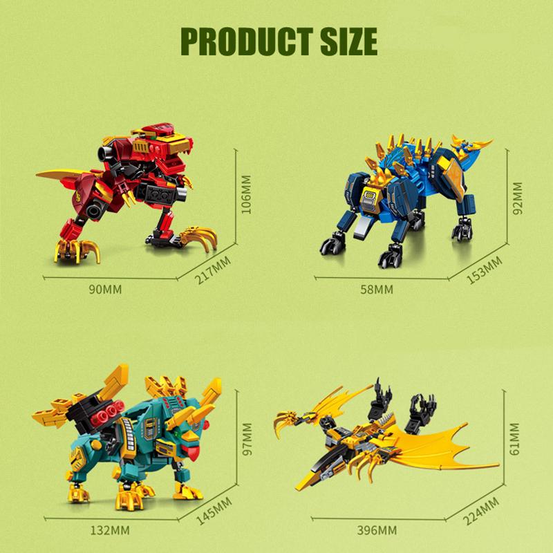 Non-Toxic Sembo 4In1 Transforming Robot Mecha Building Blocks Kits Dinosaur World Mech Model Assembly Bricks Kids Toys Children Birthday Gifts