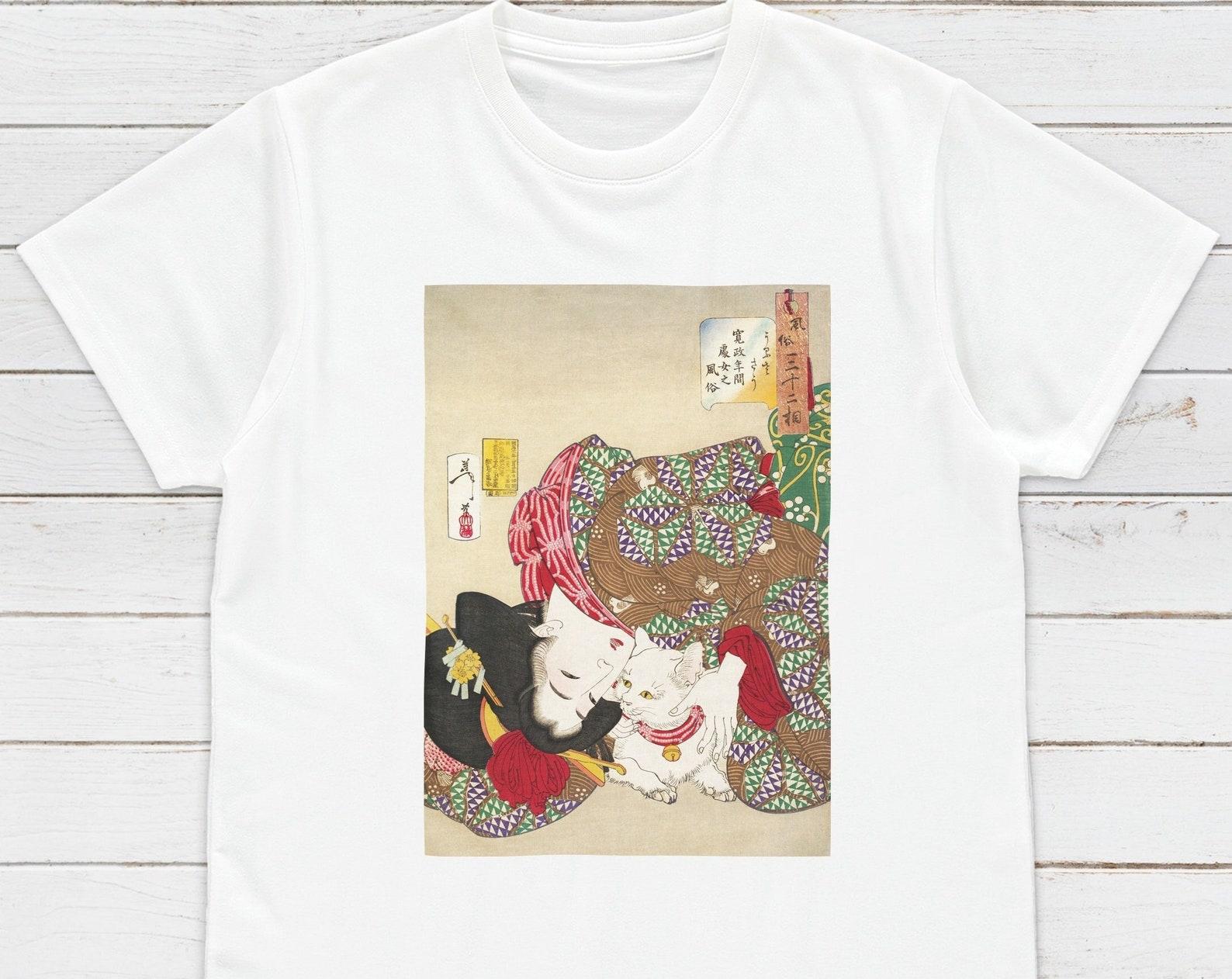 Ukiyo-e Cat T-Shirt: Yoshitoshi Woodblock Print, Japanese Art Tee 4XL