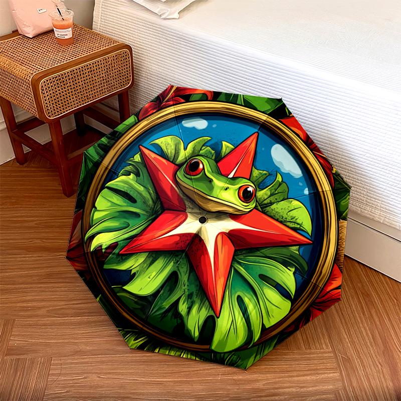 

1 PC Automatic Folding Umbrella - Frog Hibiscus Pattern, Portable & Foldable Design with 8 Ribs, Christmas Birthday Gifts
